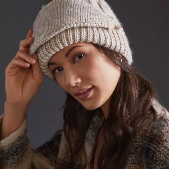 Anthropologie Faux Fur Pom  Beanie With Mask